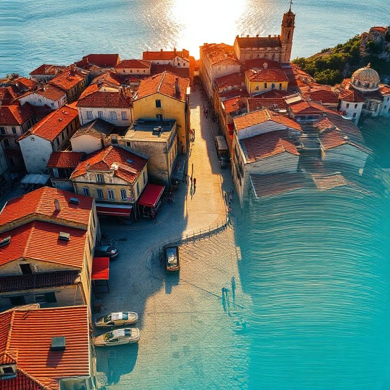 Pogled iz zraka na kamene ulice stare Pule pri zlatnom satu